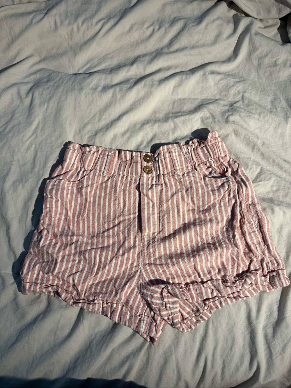SO Pink and White Striped High-Waist Paperbag Shorts